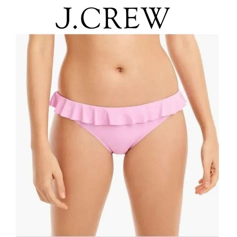 J. Crew pretty in pink in this feminine ruffle Hipster bikini bottom sz …